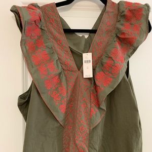 Anthropologie Embroidered Ruffle V-neck Shirt XL